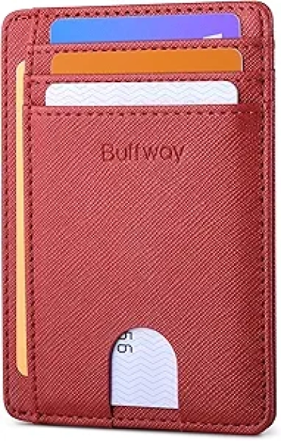 Portefeuille Slim RFID Blocking Buffway - Cuir Rouge Pour Homme et Femme