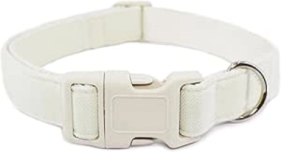 Collier Chien Coton Chanvre Blanc Ajustable - Petit Medium Grand Chien
