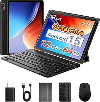 Tablette Android 10 pouces 4G LTE avec Clavier - Android 15, 12GB RAM, 64GB