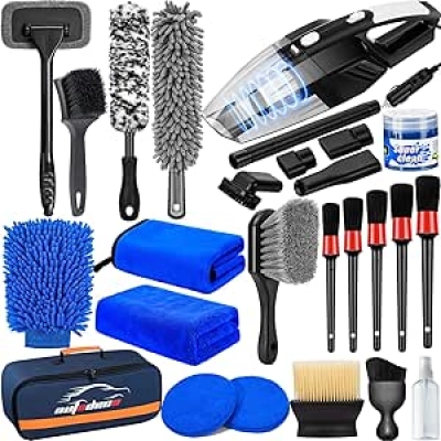 Kit Complet Nettoyage Voiture 26 Pièces avec Aspirateur et Brosses Détailing