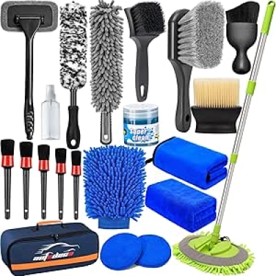 Kit Détailing Auto Complet 21 Pièces - Brosses & Accessoires Nettoyage Voiture