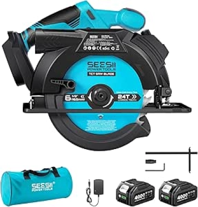 Scie Circulaire Sans Fil 165mm Seesii 5200 RPM - Batterie et Chargeur Inclus
