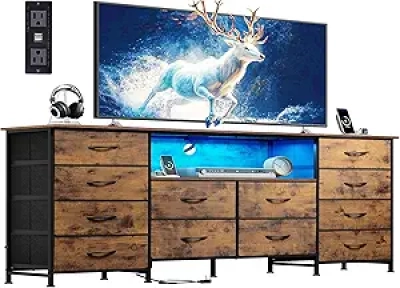 Commode TV 65-75 pouces avec 12 tiroirs, LED RGB et station de charge