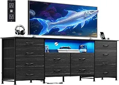 Commode TV 12 tiroirs avec LED RGB et station de recharge - 65-75 pouces