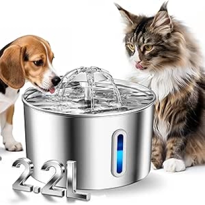 Fontaine à Eau pour Chat Inox 2.2L - Distributeur Automatique Silencieux avec Filtration