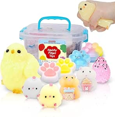 Pack 10 Squishies Kawaii avec Boîte de Rangement - Jouets Anti-Stress pour Enfants