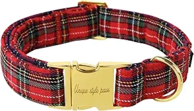 Collier Chien Écossais Ajustable - Motif Tartan Noir Rouge Noël