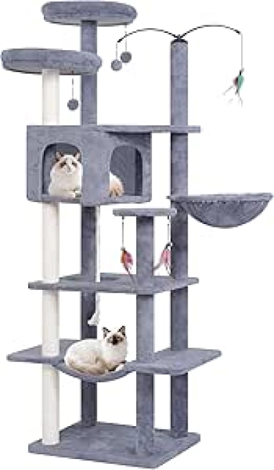 Arbre à Chat Géant 64'' - Tour Multi-Niveaux avec Condos et Hamac