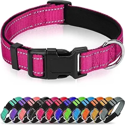 Collier Chien Réfléchissant Rose Vif Taille L - Sécurité Nuit
