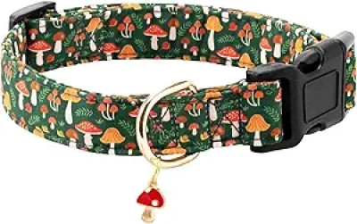 Collier pour Chien Coton Motif Champignon - Ajustable S à L