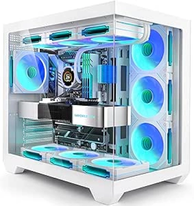 Boîtier PC Gaming Blanc ATX avec 7 Ventilateurs ARGB - Vitrage Teinté 270°