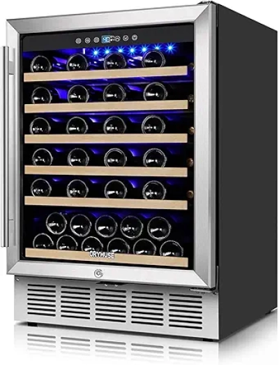 Cave à Vin 54 Bouteilles - Réfrigérateur Vin 60cm Encastrable Inox