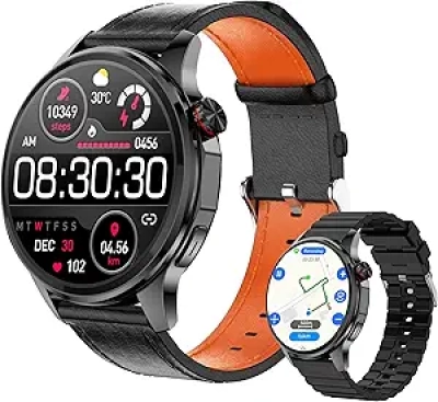 Montre Connectée Homme GPS - Smartwatch Fitness 1.46" Tactile + 2 Bracelets