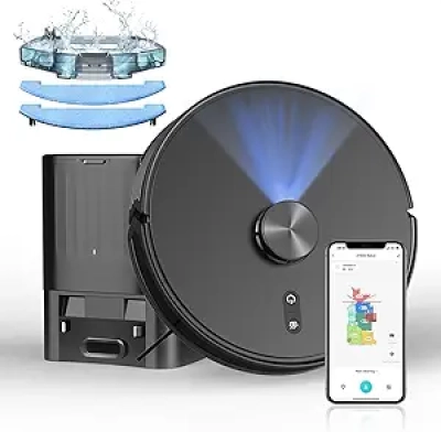 Robot Aspirateur Laveur avec Station Auto-Vidage 60 jours - LiDAR 5000Pa