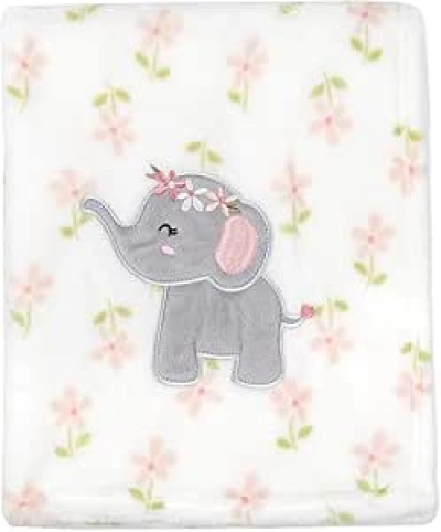Couverture Bébé Polaire Éléphant Fleur 30x36 - Douce et Confortable
