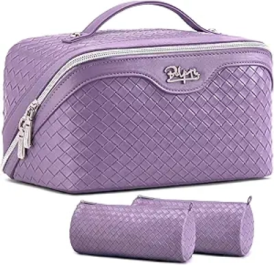 Trousse de Maquillage Voyage BOYATU - Ensemble 3 Pièces Cuir Vegan Imperméable Violet