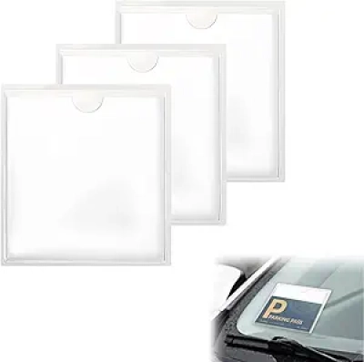 Porte-Vignette Voiture Adhésif - Pochette Pare-Brise Transparent pour Carte Stationnement