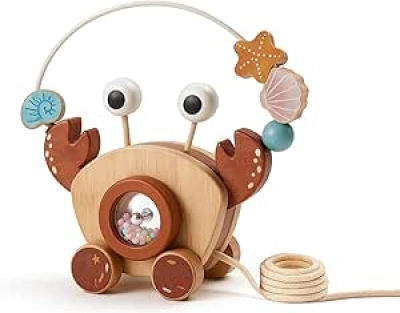 Jouet Montessori Crabe à Traîner en Bois - Jouet d'Apprentissage pour Bébé et Enfant