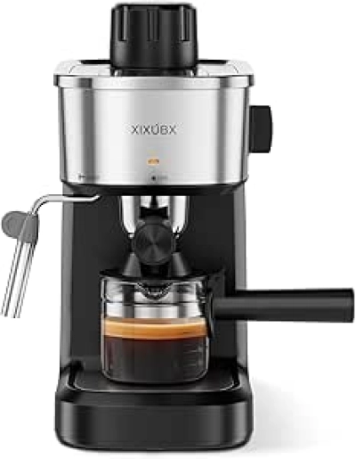 Machine à Espresso 6 Bar 800W - Cafetière Compacte avec Mousseur à Lait