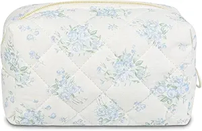 Trousse de Maquillage Floral Matelassée Coton - Pochette Coquette Femme