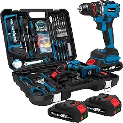 Perceuse Visseuse sans fil 21V Brushless avec 2 batteries 2Ah et 119 accessoires