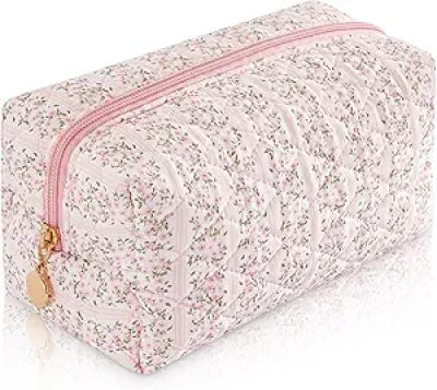 Trousse de Toilette Femme Rose Pastel - Sac Cosmétique Matelassé Floral