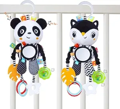 Jouets Hochet Noir et Blanc pour Bébé - Jouets Sensoriels Contraste pour Nouveau-né 0-12 Mois