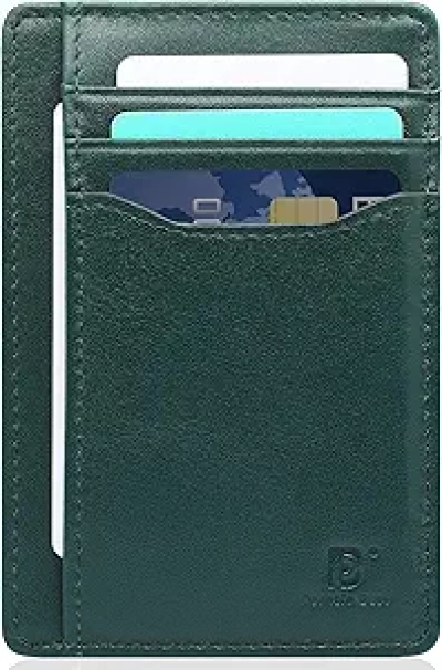 Portefeuille Homme Cuir Véritable RFID - Slim Minimaliste Vert Foncé