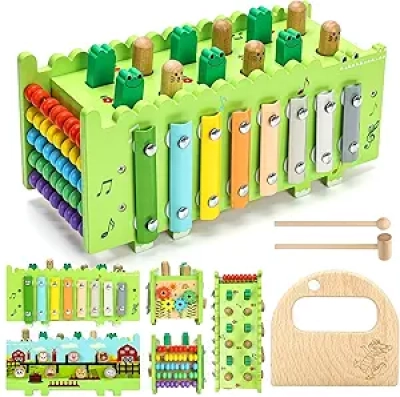 Jouets Montessori Bois 6-en-1 pour Enfant 1-3 ans | Xylophone Éducatif et Jeux d'Éveil