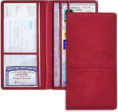 Portefeuille Documents Auto Cuir Rouge - Rangement Carte Grise et Assurance
