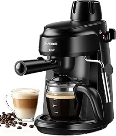 Machine à Espresso SHARDOR 3.5 Bar - Cafetière Cappuccino Compacte 800W avec Mousseur à Lait