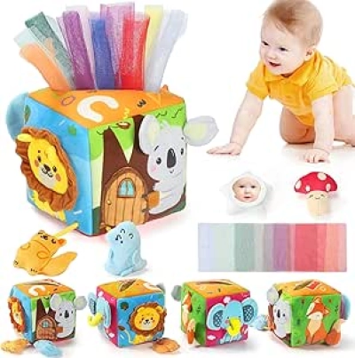 Boîte à Mouchoirs Montessori pour Bébé 6-18 Mois - Jouet Sensoriel avec Miroir