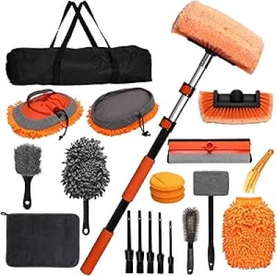 Kit Complet Lavage Voiture 21 Pièces - Perche Télescopique 5m + Accessoires