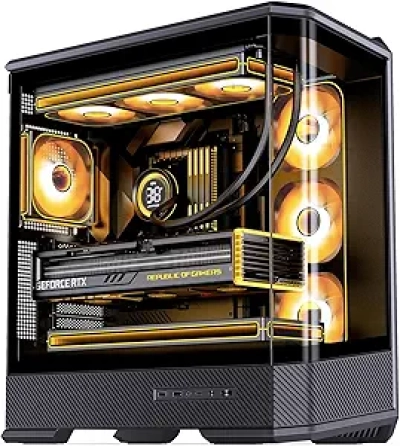 Boîtier PC JONSBO D400 Black ATX - Verre Teinté Incurvé - 10 Positions Ventilateurs