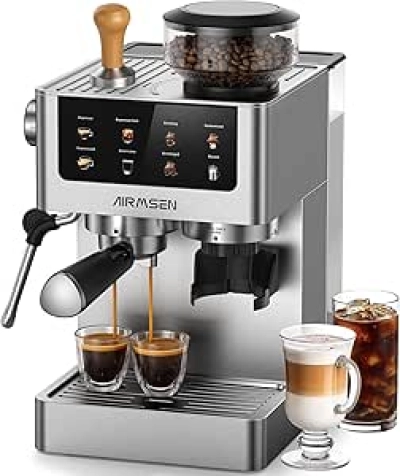 Machine à Espresso AIRMSEN 20 Bar avec Broyeur Intégré - Cappuccino, Latte et Café Froid