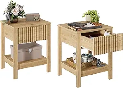 Table de nuit en chêne naturel avec tiroir - Set de 2 chevets mid-century