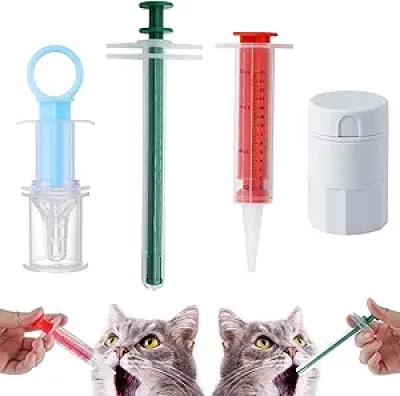 Kit Distributeur de Médicaments pour Chats et Chiens - 4 Pièces avec Seringue et Broyeur