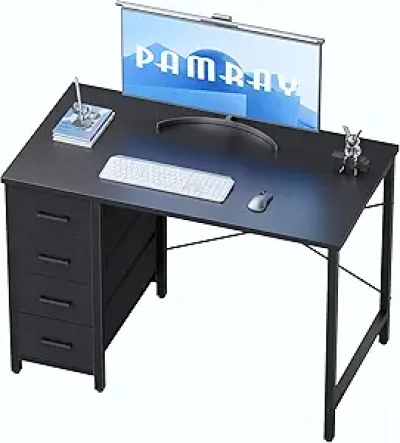 Bureau Informatique 32 Pouces avec 4 Tiroirs - Compact Noir Design Moderne