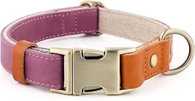 Collier pour Chien Cuir Véritable & Chanvre - Ajustable Purple L