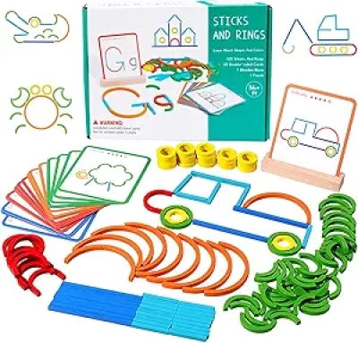 Jeu de 120 Blocs Géométriques en Bois - Puzzle Montessori pour Enfants 3-8 ans