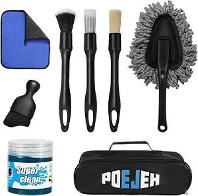 Kit Nettoyage Intérieur Voiture 8 Pièces - Gel 160g + Brosses Poils de Sanglier