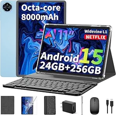 Tablette 11 pouces Android 15 - 24GB RAM, 256GB + 2TB, 5G, Clavier et Souris