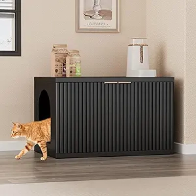 Meuble Litière Chat Noir Design - Table d'Appoint Moderne Homhedy
