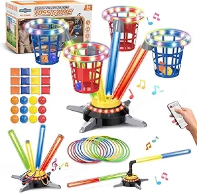 Jeu 3 en 1 Musicale avec Lumières LED - Anneaux, Sacs de Sable et Jeu de Saut