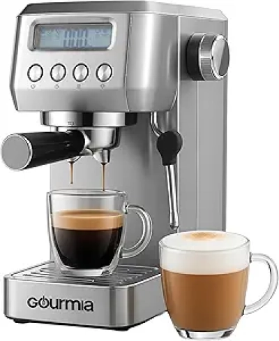 Machine à Espresso Gourmia Slim 20 Bar - Cafetière avec Mousseur à Lait