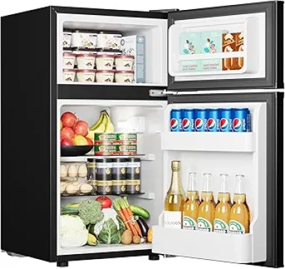 Réfrigérateur Mini 3.2 Cu.Ft avec Congélateur 2 Portes - Fridge Compact Silencieuse