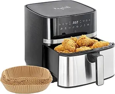 MegaChef Friteuse Électrique 8,5L Professionnelle - Air Fryer Noir Inox + 125 Filtres