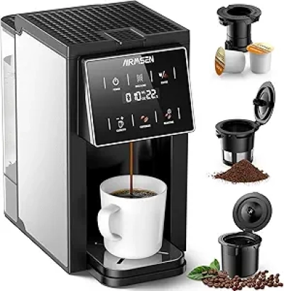 Machine à Café AIRMSEN 3-en-1 : Moulin & Cafetière Monoservice 1000W