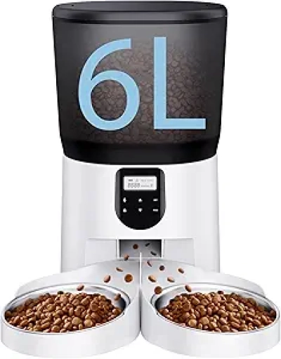 Distributeur Automatique de Croquettes pour 2 Chats - 6L avec Enregistrement Vocal