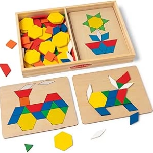 Blocs de Motifs Melissa & Doug - 120 Tuiles en Bois + 5 Tableaux Puzzle